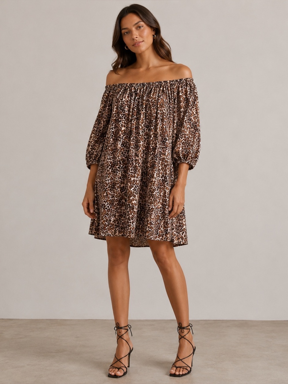 Aritzia Wilfred MobWife Oversized Boho Shift Leopard Print MIni Pocket DressSz-S